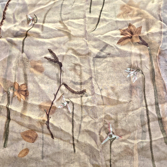 SALVATORE FERRAGAMO Sheer Scarf Silk Rectangle Burnt Orange Flowers Butterflies - Picture 10 of 11